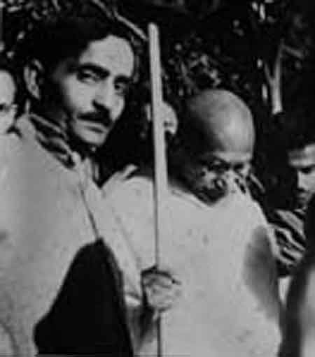 Photograph of Gandhiji with Prof. Amiya Chakrabarty, the famous poet and once Secretary of Gurudev rabindranath Tagore.jpg
